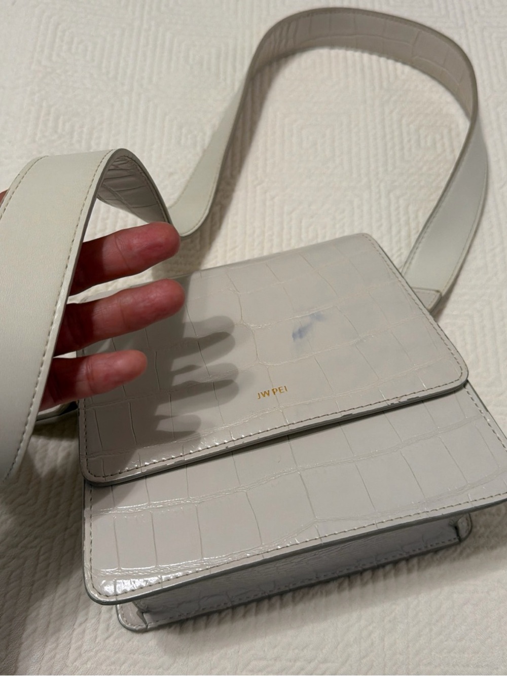 JW PEI Ivory Croc-Embossed Crossbody Bag